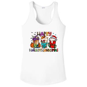 Happy Hallothanksmas Coffee Holiday Season Ladies PosiCharge Competitor Racerback Tank