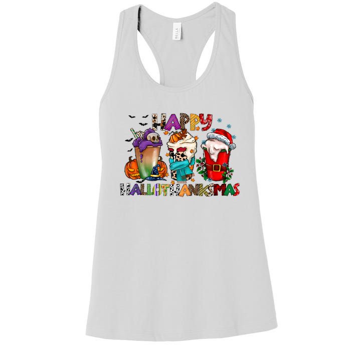 Happy Hallothanksmas Coffee Holiday Season Women's Racerback Tank