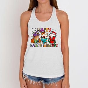 Happy Hallothanksmas Coffee Holiday Season Women's Knotted Racerback Tank