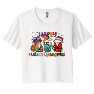 Happy Hallothanksmas Coffee Holiday Season Women's Crop Top Tee