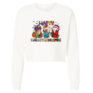 Happy Hallothanksmas Coffee Holiday Season Cropped Pullover Crew