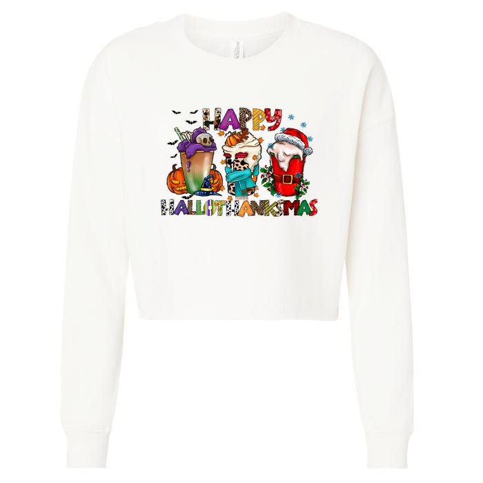 Happy Hallothanksmas Coffee Holiday Season Cropped Pullover Crew