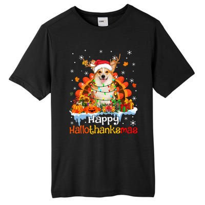 Happy Hallothanksmas Corgi Dog Halloween Thanksgiving Xmas Gift Tall Fusion ChromaSoft Performance T-Shirt