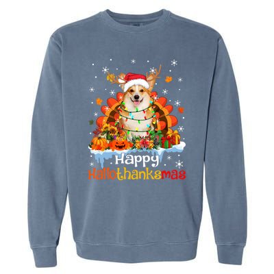 Happy Hallothanksmas Corgi Dog Halloween Thanksgiving Xmas Gift Garment-Dyed Sweatshirt