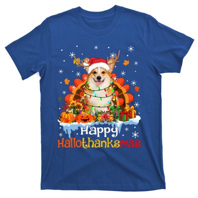 Happy Hallothanksmas Corgi Dog Halloween Thanksgiving Xmas Gift T-Shirt