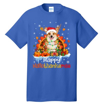 Happy Hallothanksmas Corgi Dog Halloween Thanksgiving Xmas Gift Tall T-Shirt