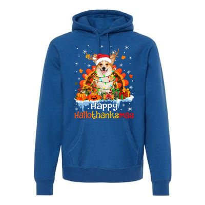 Happy Hallothanksmas Corgi Dog Halloween Thanksgiving Xmas Gift Premium Hoodie