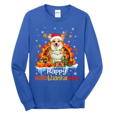 Happy Hallothanksmas Corgi Dog Halloween Thanksgiving Xmas Gift Tall Long Sleeve T-Shirt