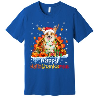 Happy Hallothanksmas Corgi Dog Halloween Thanksgiving Xmas Gift Premium T-Shirt