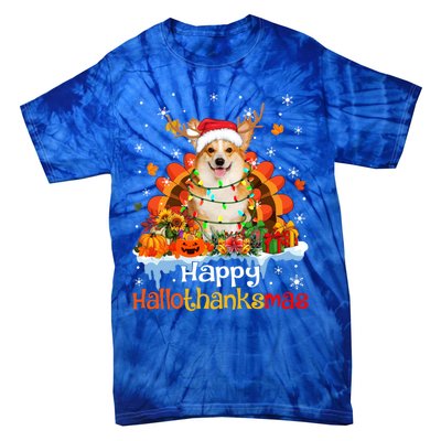 Happy Hallothanksmas Corgi Dog Halloween Thanksgiving Xmas Gift Tie-Dye T-Shirt