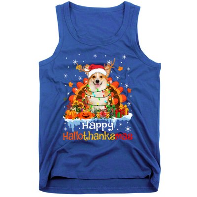 Happy Hallothanksmas Corgi Dog Halloween Thanksgiving Xmas Gift Tank Top