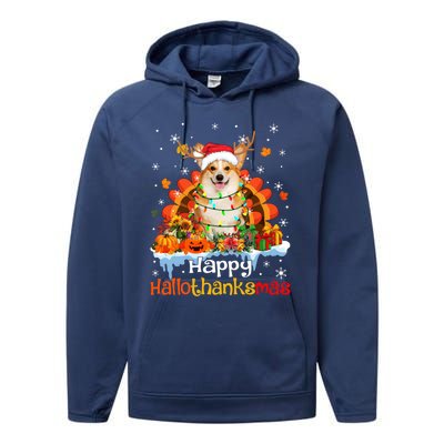 Happy Hallothanksmas Corgi Dog Halloween Thanksgiving Xmas Gift Performance Fleece Hoodie