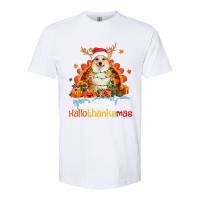 Happy Hallothanksmas Corgi Dog Halloween Thanksgiving Xmas Gift Softstyle® CVC T-Shirt