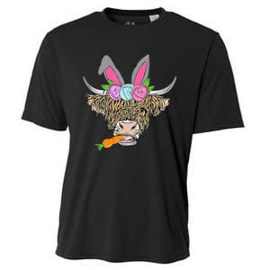 Heifer Highland Cow With Bunny Ears Carrot Egg Happy Easter Cooling Performance Crew T-Shirt