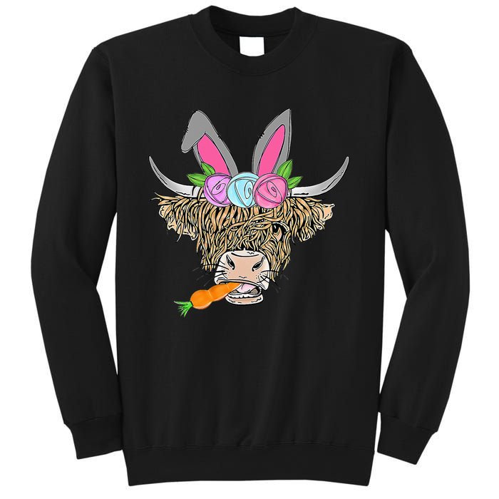 Heifer Highland Cow With Bunny Ears Carrot Egg Happy Easter Sweatshirt