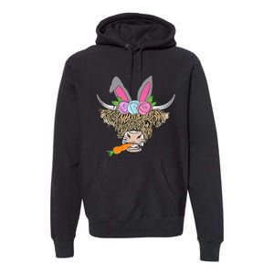 Heifer Highland Cow With Bunny Ears Carrot Egg Happy Easter Premium Hoodie