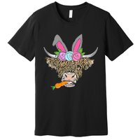 Heifer Highland Cow With Bunny Ears Carrot Egg Happy Easter Premium T-Shirt