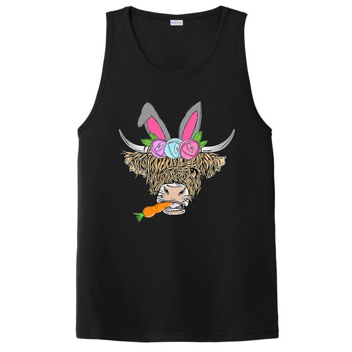 Heifer Highland Cow With Bunny Ears Carrot Egg Happy Easter PosiCharge Competitor Tank