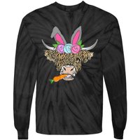 Heifer Highland Cow With Bunny Ears Carrot Egg Happy Easter Tie-Dye Long Sleeve Shirt