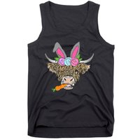 Heifer Highland Cow With Bunny Ears Carrot Egg Happy Easter Tank Top