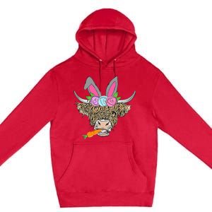 Heifer Highland Cow With Bunny Ears Carrot Egg Happy Easter Premium Pullover Hoodie