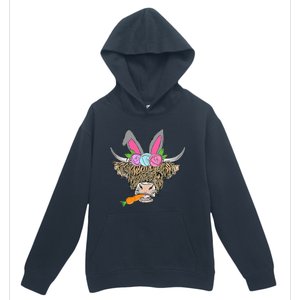 Heifer Highland Cow With Bunny Ears Carrot Egg Happy Easter Urban Pullover Hoodie