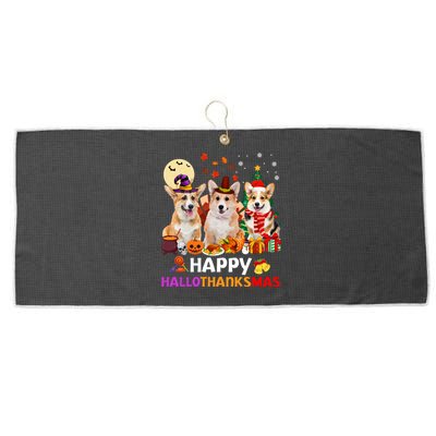 Happy Hallothanksmas Cute Corgi Dog Xmas Tree Gift Large Microfiber Waffle Golf Towel