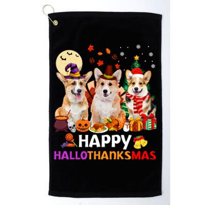 Happy Hallothanksmas Cute Corgi Dog Xmas Tree Gift Platinum Collection Golf Towel