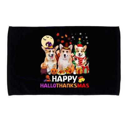 Happy Hallothanksmas Cute Corgi Dog Xmas Tree Gift Microfiber Hand Towel