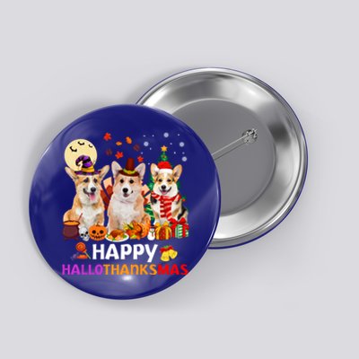 Happy Hallothanksmas Cute Corgi Dog Xmas Tree Gift Button