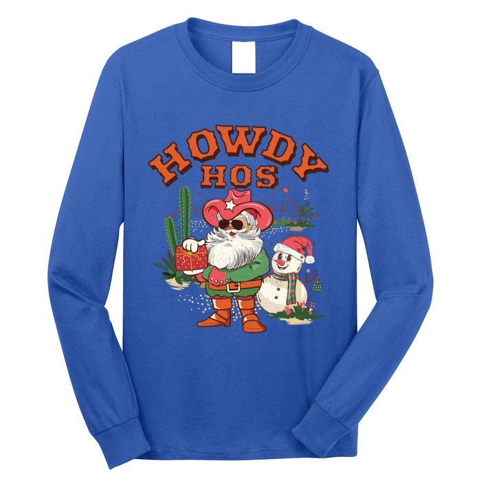 Howdy Hos Cow Santa Christmas Western Vintage Great Gift Long Sleeve Shirt