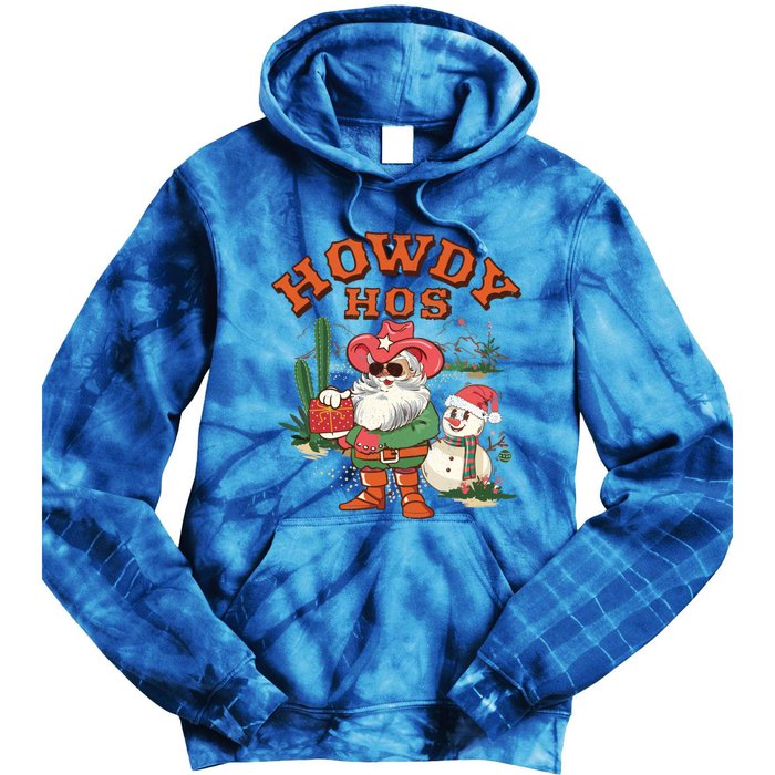 Howdy Hos Cow Santa Christmas Western Vintage Great Gift Tie Dye Hoodie