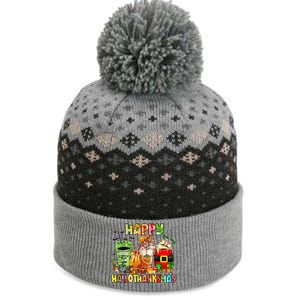 Happy Hallothanksmas Coffee Latte Halloween Thanksgiving The Baniff Cuffed Pom Beanie