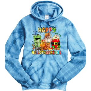 Happy Hallothanksmas Coffee Latte Halloween Thanksgiving Tie Dye Hoodie