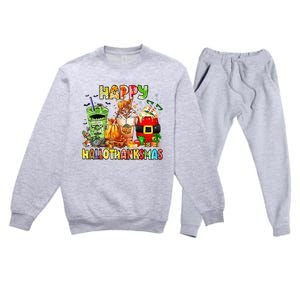 Happy Hallothanksmas Coffee Latte Halloween Thanksgiving Premium Crewneck Sweatsuit Set