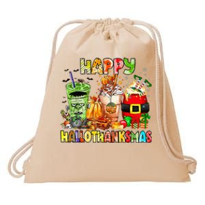 Happy Hallothanksmas Coffee Latte Halloween Thanksgiving Drawstring Bag