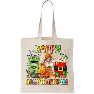 Happy Hallothanksmas Coffee Latte Halloween Thanksgiving Tote Bag