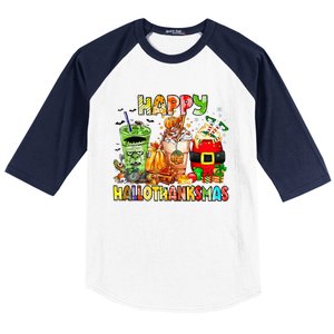 Happy Hallothanksmas Coffee Latte Halloween Thanksgiving Baseball Sleeve Shirt