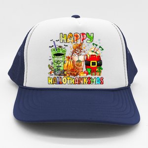 Happy Hallothanksmas Coffee Latte Halloween Thanksgiving Trucker Hat