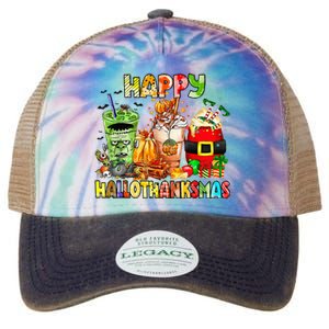 Happy Hallothanksmas Coffee Latte Halloween Thanksgiving Legacy Tie Dye Trucker Hat