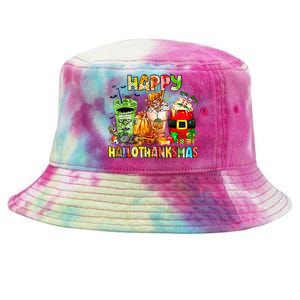 Happy Hallothanksmas Coffee Latte Halloween Thanksgiving Tie-Dyed Bucket Hat