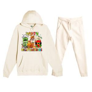 Happy Hallothanksmas Coffee Latte Halloween Thanksgiving Premium Hooded Sweatsuit Set