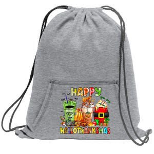 Happy Hallothanksmas Coffee Latte Halloween Thanksgiving Sweatshirt Cinch Pack Bag