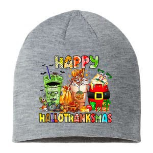 Happy Hallothanksmas Coffee Latte Halloween Thanksgiving Sustainable Beanie