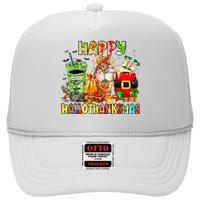 Happy Hallothanksmas Coffee Latte Halloween Thanksgiving High Crown Mesh Back Trucker Hat