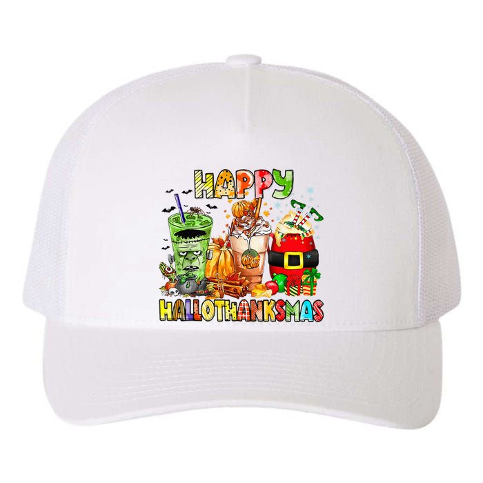 Happy Hallothanksmas Coffee Latte Halloween Thanksgiving Yupoong Adult 5-Panel Trucker Hat