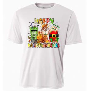 Happy Hallothanksmas Coffee Latte Halloween Thanksgiving Cooling Performance Crew T-Shirt