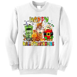 Happy Hallothanksmas Coffee Latte Halloween Thanksgiving Sweatshirt