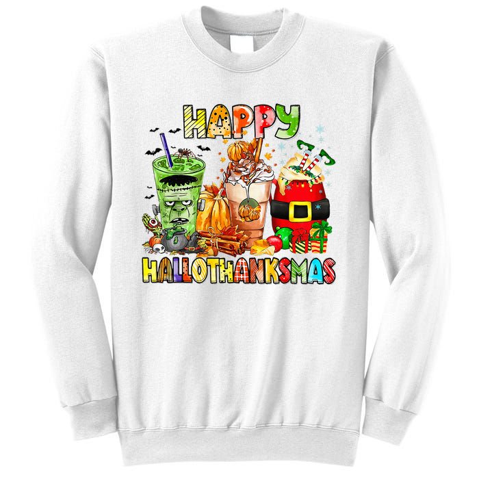 Happy Hallothanksmas Coffee Latte Halloween Thanksgiving Sweatshirt