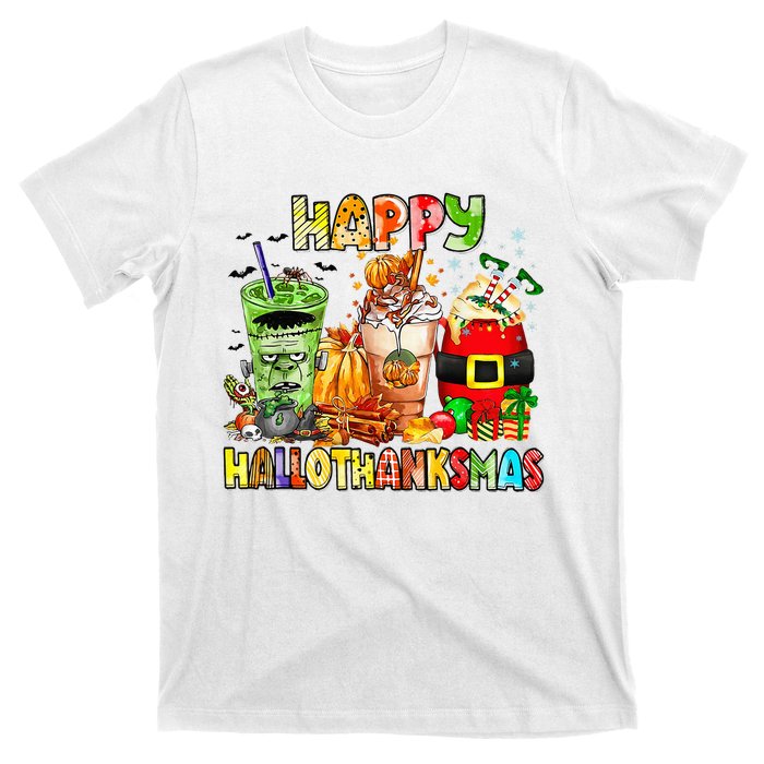 Happy Hallothanksmas Coffee Latte Halloween Thanksgiving T-Shirt